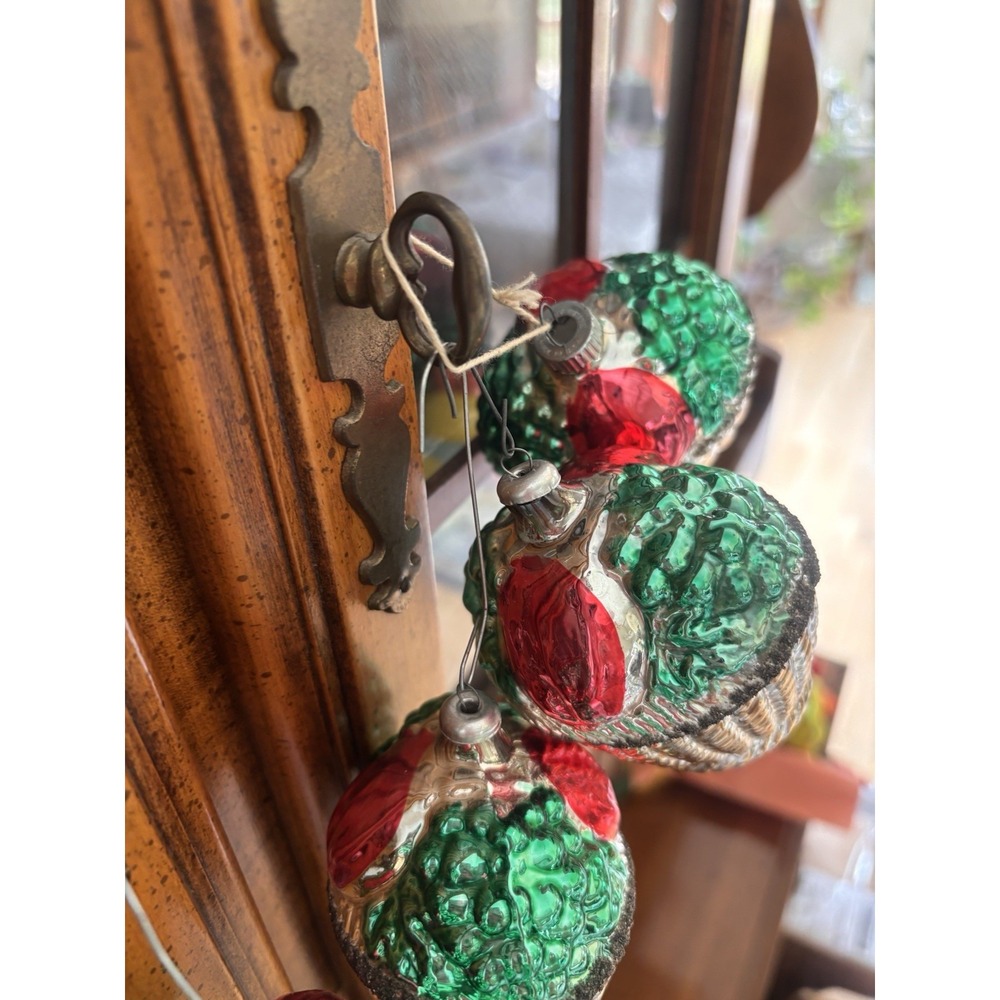 5pc Vintage German Mercury Glass Christmas Ornaments fruit basket handpainted - Picture 10 of 15